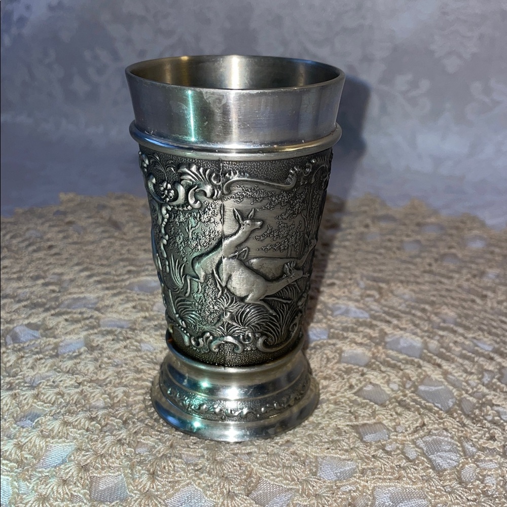 Vintage German 95% Pewter shot glass.  Intricately Designed. - Picture 2 of 6